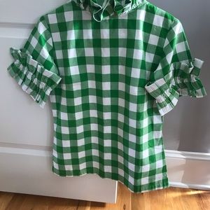 Women’s ruffle green plaid top